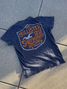 Hollister Surfboard Graphic Tee Large Navy Y2K Surf Contest Shirt